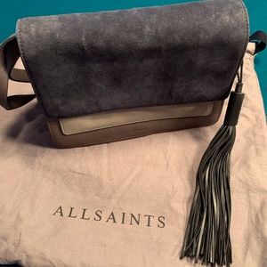 All Saints Crossbody Leather and Suede Navy/Grey